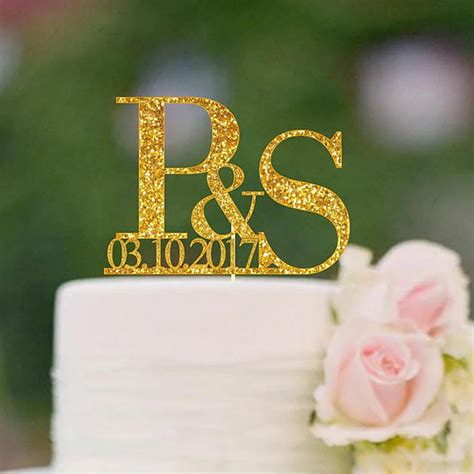 Initials Letter Cake Toppers Names and Date Personalized Wedding Cake ...