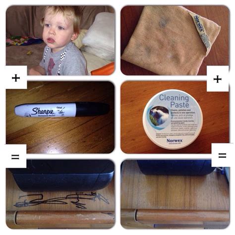 Norwex Before and After - Permanent Marker on Coffee Table cleaned with ...