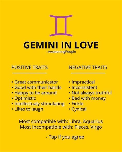 GEMINI IN LOVE - AwakeningPeople POSITIVE TRAITS NEGATIVE TRAITS Great ...