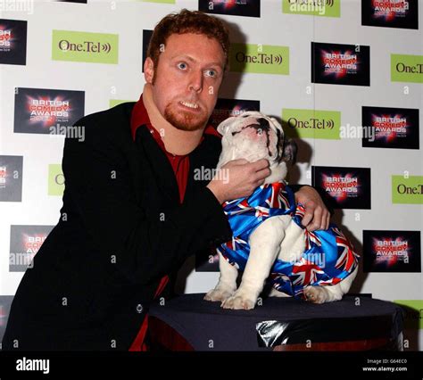 Channel 4's Bo Selecta star Avid Merrion with pedigree British bulldog Albert, at the launch ...