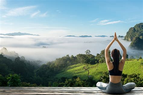 Yoga in Nature, model, yoga, valley, brunette, foggy, HD wallpaper | Peakpx