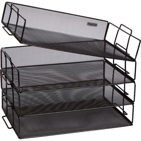 Stackable Paper Tray Desk Organizer â€“ 4 Tier Metal Mesh Letter ...