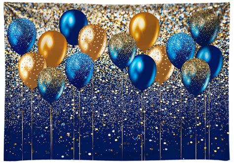Buy Funnytree7X5FT Soft Fabric Balloons Backdrop Royal Blue and Gold Glitter Background Birthday ...