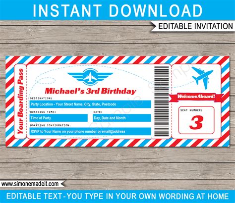 Airplane Ticket Invitations Template | Airplane Party