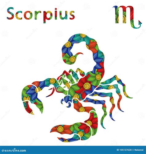 Zodiac Sign Scorpius with Stylized Flowers Stock Vector - Illustration of icon, astrology: 105137628