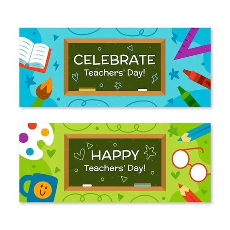 Free Vector | Hand drawn teachers' day horizontal banners set