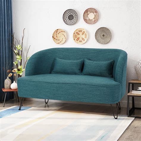 Noble House Milan Modern Fabric Loveseat with Hairpin Legs, Teal ...