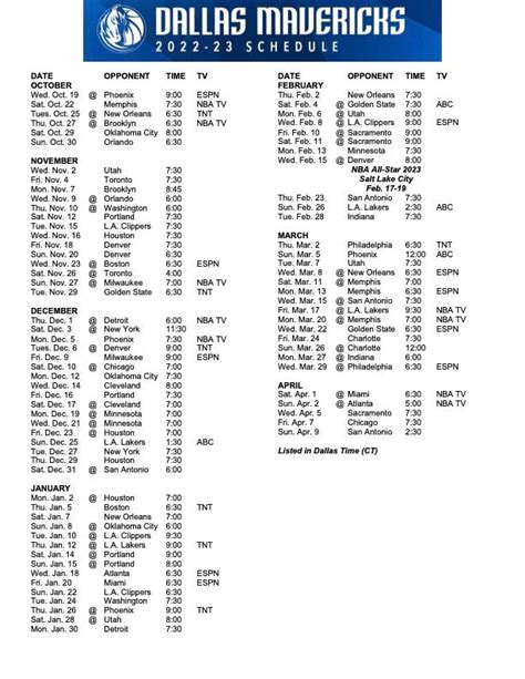 Mavs Schedule 2024-24 - Lucky Roberta