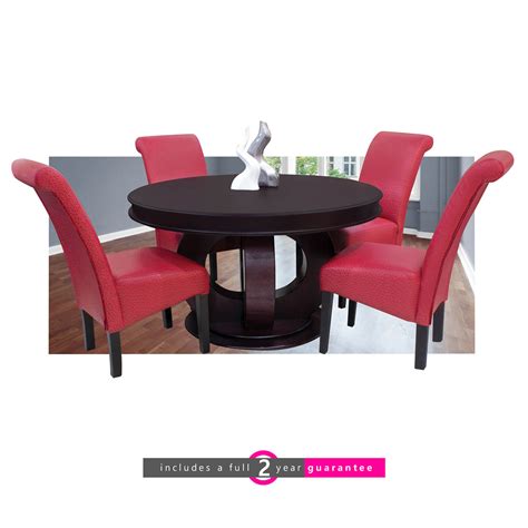 Prince round table & 4 Ryan Chairs Red - Furniture Vibe