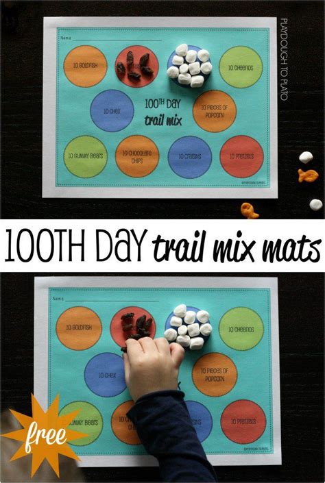 100th Day of School Trail Mix Mats | 100 days of school, 100th day, Math activities for kids