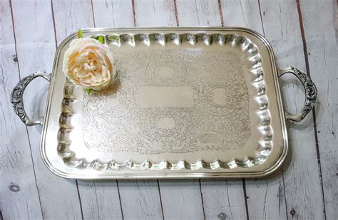 Large Silver Plated Tray With Handles Vintage Metal Serving - Etsy