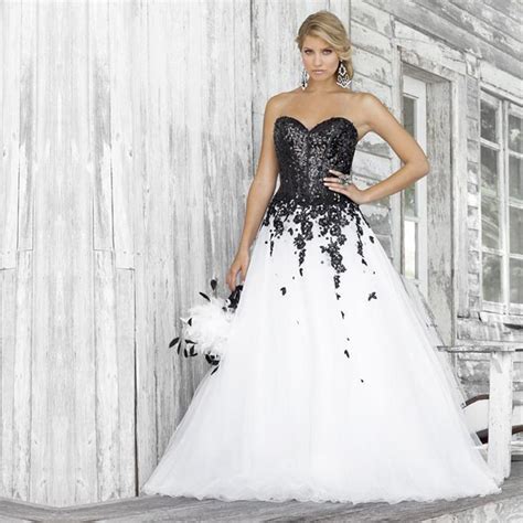 Black And White Lace Designs Wedding Dresses Women'S Sweetheart Neckline Fashion Bride Bridal ...