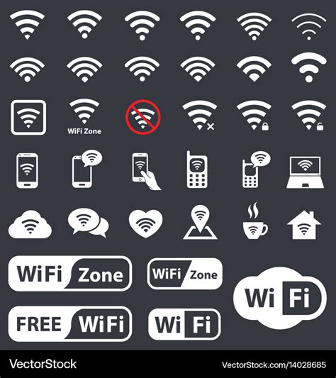 Wi-fi icons wireless symbols set for internet Vector Image