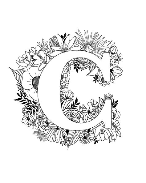 Letter C Monogram Printable Monogram Print Nursery Monogram 8x10 Inches Floral Monogram Wall Art ...