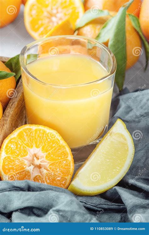 Citrus Fruits. Mandarin, Tangerine, Lemon and Juice. Stock Image ...