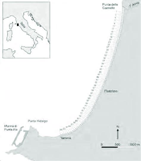 -Punta Ala beach location map and position of sectors. | Download ...