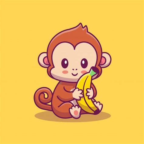 Premium Vector | Cute monkey holding banana icon illustration. animal icon concept isolated ...