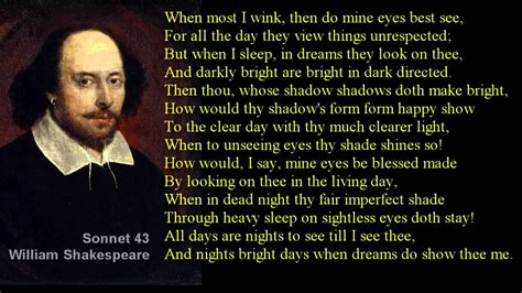 Sonnet 43 - Shakespeare "When most I wink..." | Shakespeare sonnets, Shakespeare, Sonnets