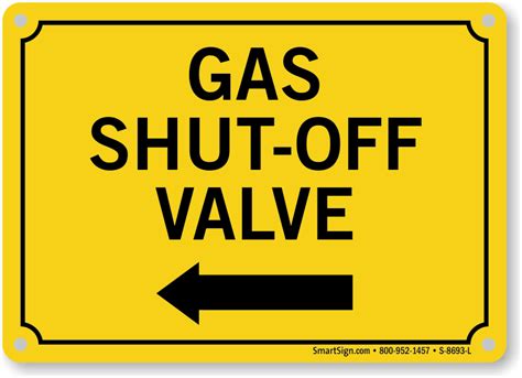 Gas Shut-Off Valve Sign With Left Arrow - Sprinkler Signs, SKU: S-8693-L