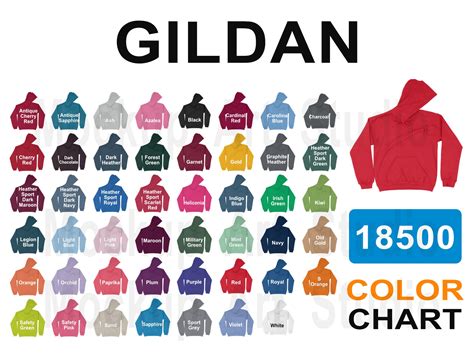 Gildan 18500 Color Chart Unisex Hooded Sweatshirt Color | Etsy UK