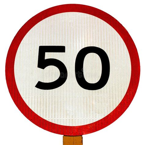 Round Speed Limit 50 Road Sign Isolated On White Stock Image - Image of limitation ...