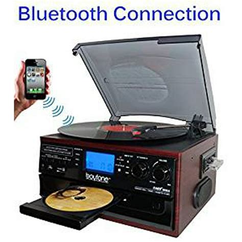 Boytone BT-22C Bluetooth Record Player Turntable AM/FM Radio Cassette CD Player, Built in ...