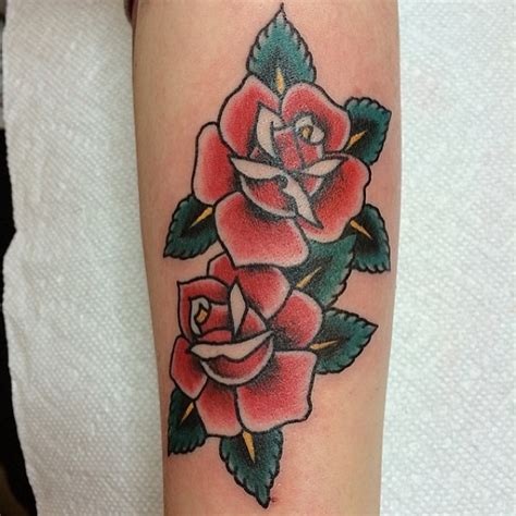 Double traditional rose tattoo - Tattoogrid.net