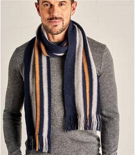 Navy | Mens Lambswool Vertical Stripe Scarf | WoolOvers US