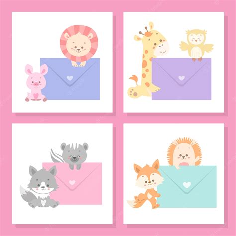 Premium Vector | Cute animal card set