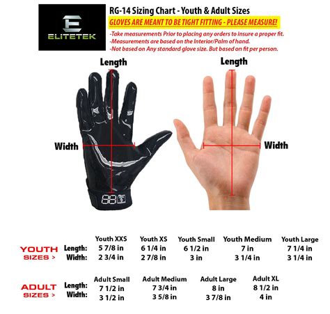 Youth Football Gloves Size Chart