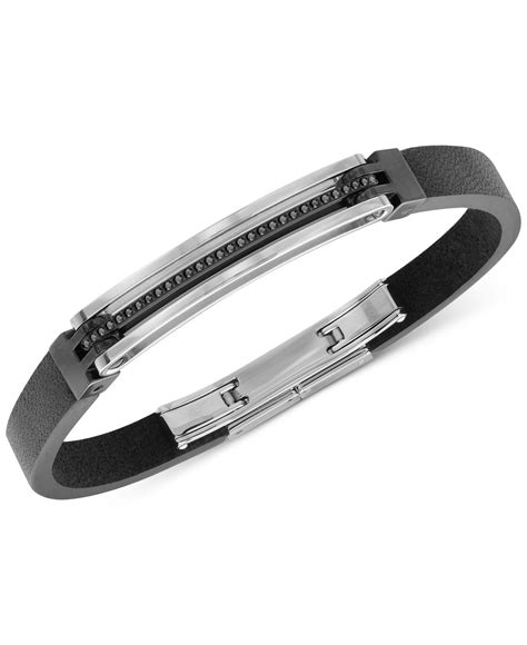 Lyst - Swarovski Bengal Men'S Hematite-Tone Black Leather Bracelet in Black for Men