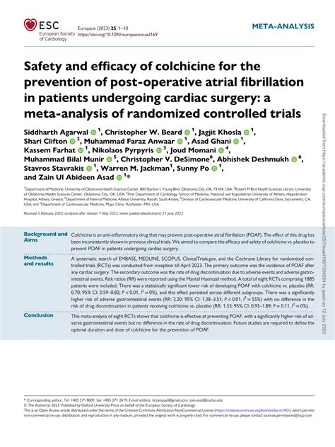 (PDF) Safety and Efficacy of Colchicine for the Prevention of Post-Operative Atrial Fibrillation ...