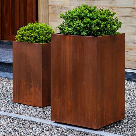 Tall Cube Indoor/Outdoor Planter - Rust Steel (Set of 2)