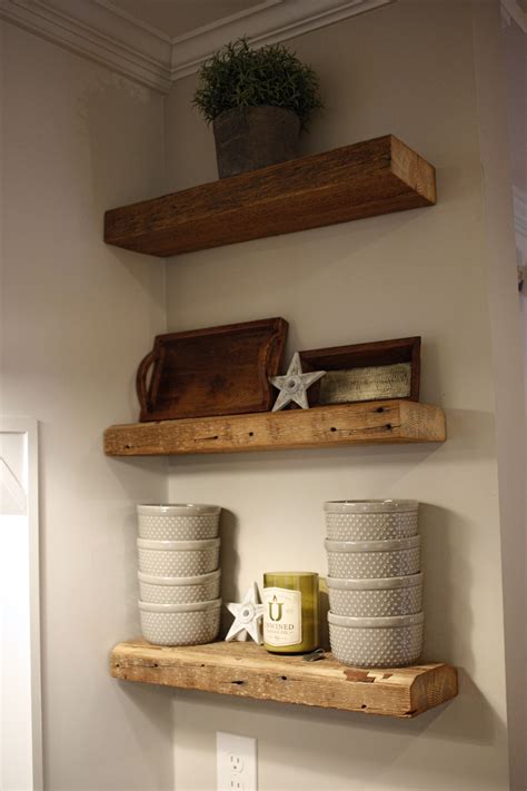 Floating Reclaimed Wood shelves | Reclaimed wood shelves, Wood shelves, Farmhouse kitchen