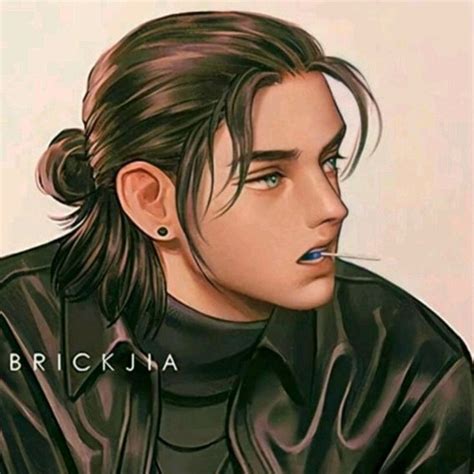 a drawing of a man with long hair wearing a black leather jacket and piercings