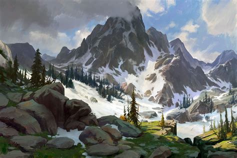 Fondos de pantalla : dibujo, montañas, naturaleza, nieve, Obra de arte ...