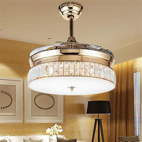 Modern LED Invisible Crystal Ceiling Fans 36inch/42inch Alloy With Lights Bedroom Folding ...