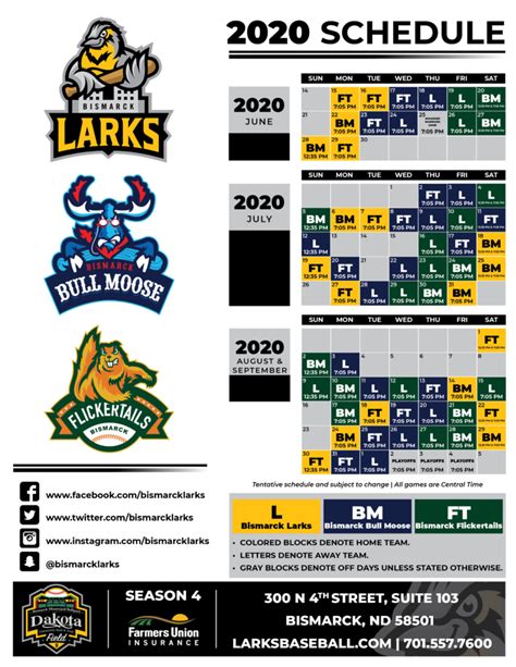 Bismarck NWL 2020 Schedule - Bismarck Larks