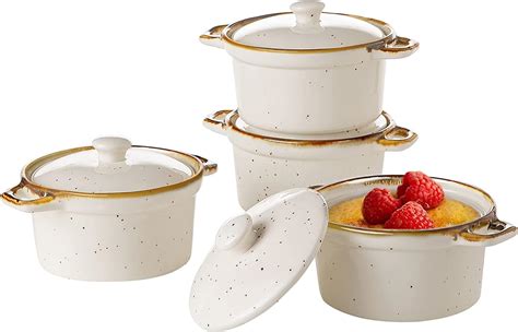 Amazon.com: ONEMORE Ramekins with Lids, 6 oz Oven Safe Ceramic Mini Casserole Dish with Handles ...