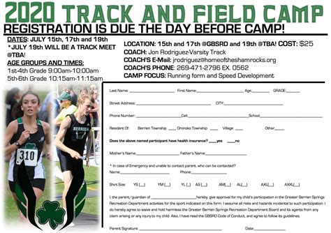 2020 TRACK CAMP - Greater Berrien Springs Recreation Department