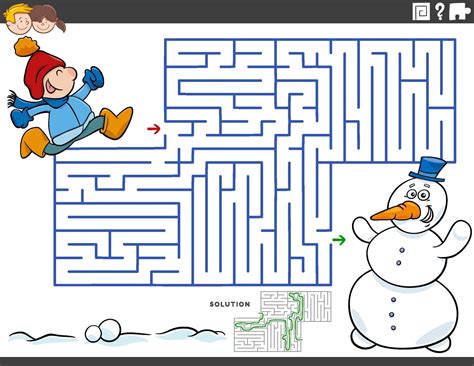 maze educational game with boy and snowman 1942531 Vector Art at Vecteezy