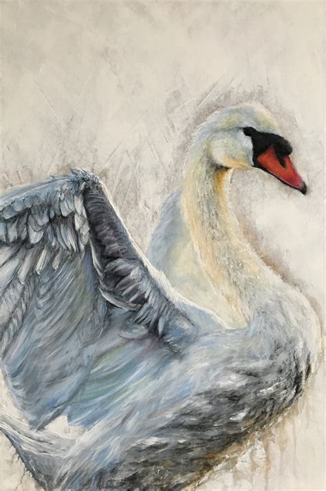 Blue Swan, Original Painting, Animal Art, White, Wildlife, Black, Acrylic, Oil, Wall Art,bird ...