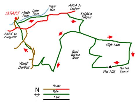 Penhill & West Burton from Aysgarth Falls | route map