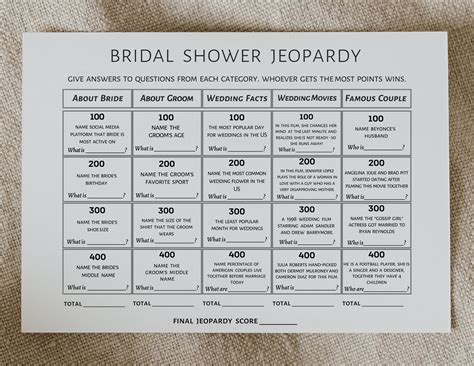 Bridal Shower Jeopardy Game, Bridal Shower Games Printable, Bridal Jeopardy, Minimalist Modern ...