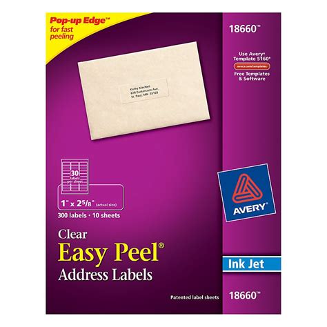 Avery® Easy Peel® Clear Inkjet Address Labels, 1" x 2 5/8", Pack Of 300 | Clear address labels ...