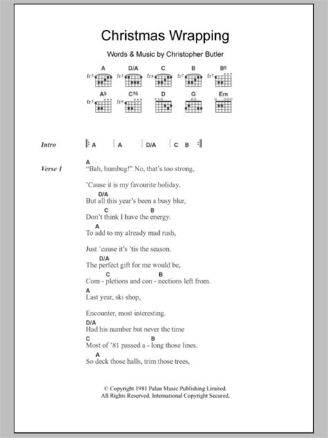 Christmas Wrapping by The Waitresses Sheet Music for Guitar Chords/Lyrics at Sheet Music Direct