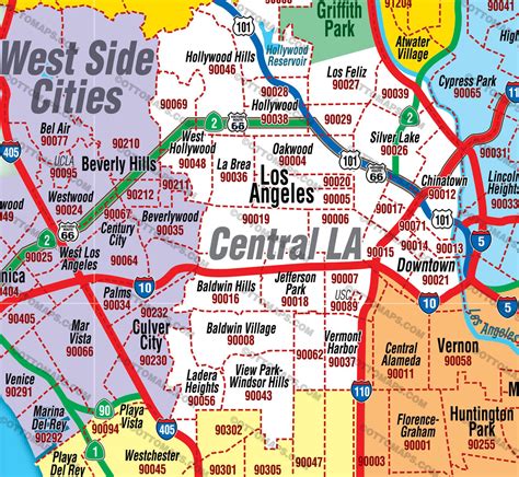 Los Angeles Zip Code Map - FULL (County Areas colorized) – Otto Maps