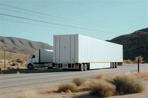 a white semi truck with a white trailer on the side 30631464 Stock Photo at Vecteezy