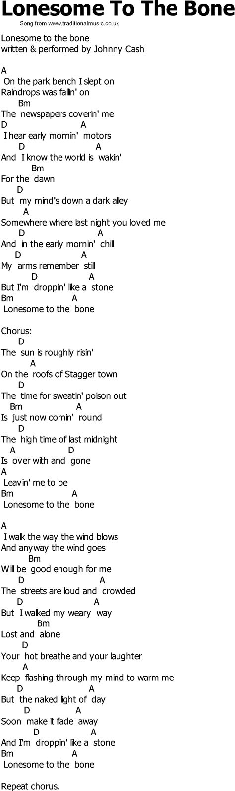 Old Country song lyrics with chords - Lonesome To The Bone