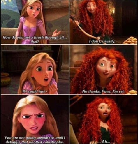 She has a thing for tangled hair :) Funny Disney Jokes, Disney Memes ...